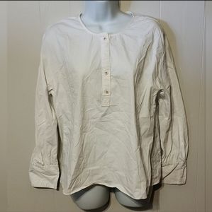 Tommy Hilfiger Button‎ Front Shirt White Collarless Half Button Medium A876